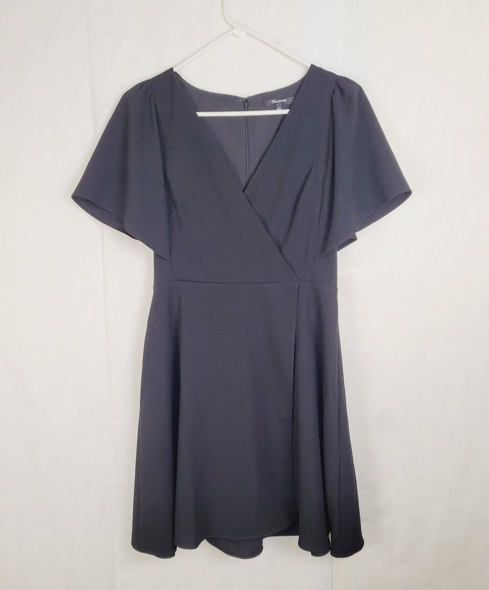 Madewell black faux wrap flutter sleeve dress Size 4 LBD Feminine Classic